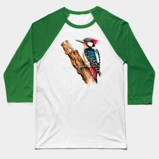 Watercolor Woodpecker on a Twig Baseball T-Shirt